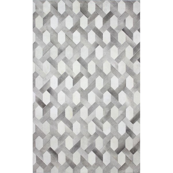 Bashian Bashian H112-GY-8X10-H24 Santa Fe Collection Geometric Contemporary Leather Hand Stitched Area Rug; Grey - 8 x 10 ft. H112-GY-8X10-H24